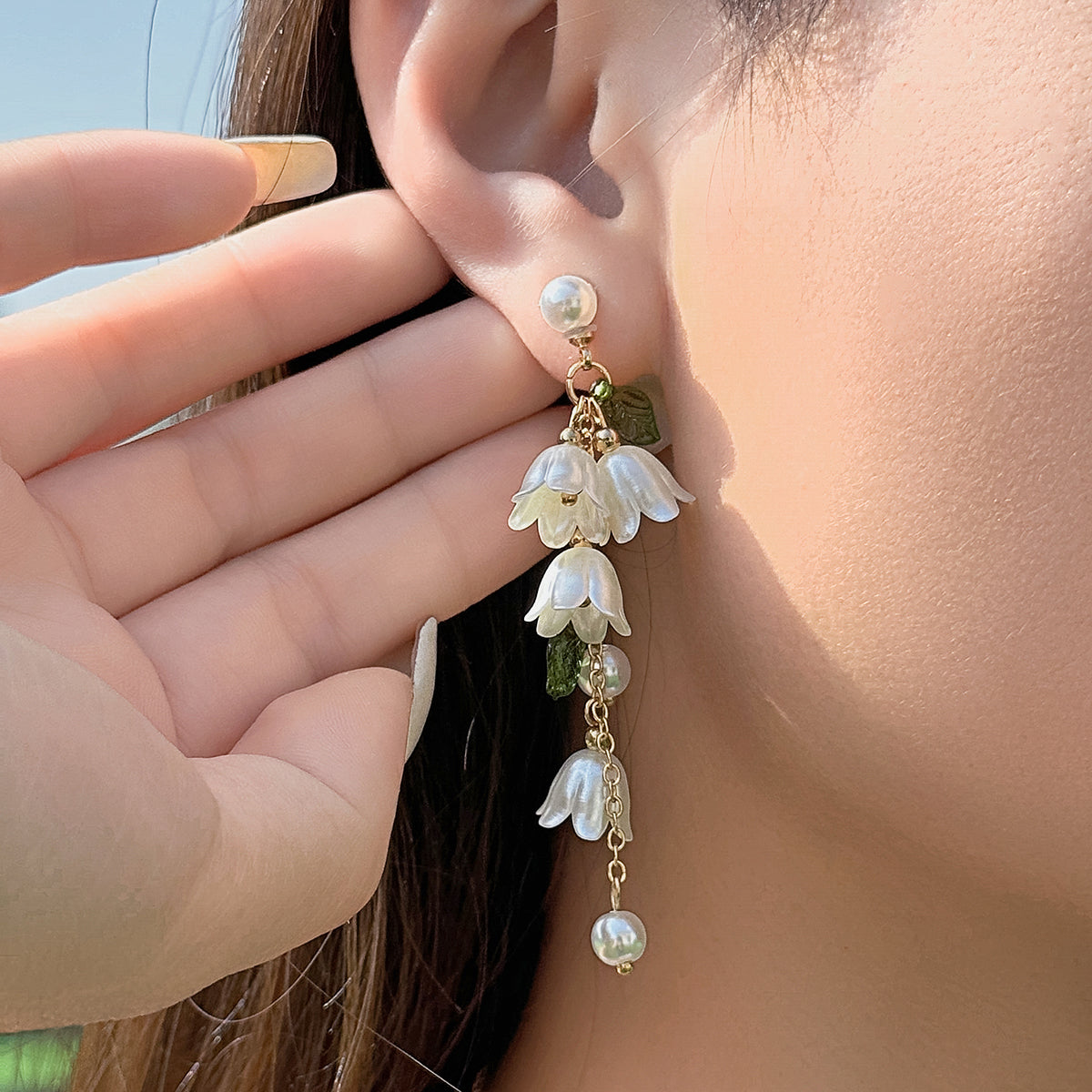 1 Piece Sweet Pastoral Simple Style Leaf Flower Tassel Chain Arylic Copper Drop Earrings