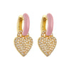 1 Pair Elegant Heart Shape Enamel Inlay Copper Artificial Diamond Drop Earrings