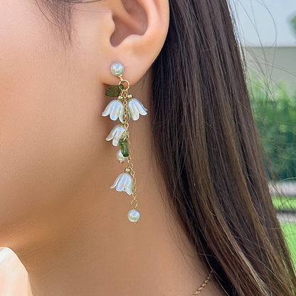 1 Piece Sweet Pastoral Simple Style Leaf Flower Tassel Chain Arylic Copper Drop Earrings