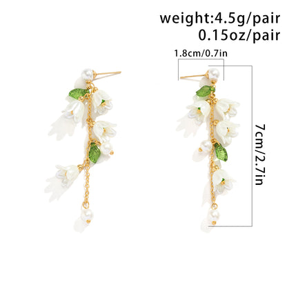 1 Piece Sweet Pastoral Simple Style Leaf Flower Tassel Chain Arylic Copper Drop Earrings