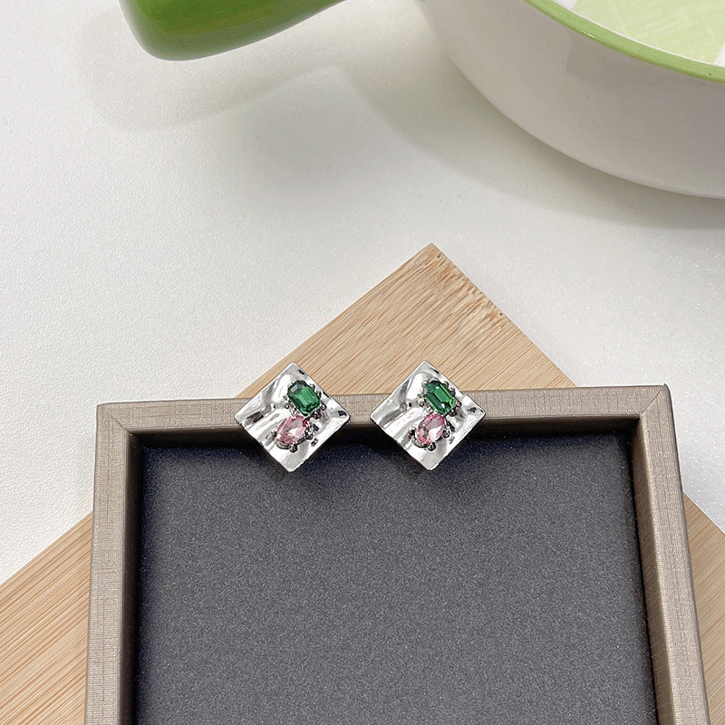 1 Pair Japanese Style Square Water Droplets Flower Inlay Imitation Pearl Alloy Rhinestones Earrings