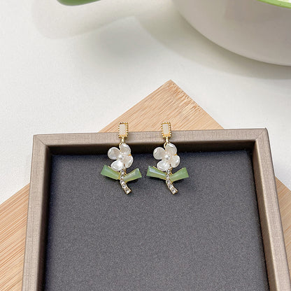 1 Pair Japanese Style Square Water Droplets Flower Inlay Imitation Pearl Alloy Rhinestones Earrings