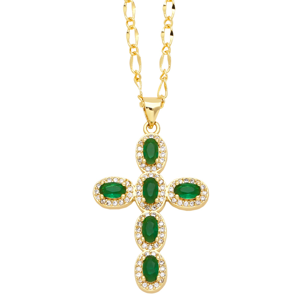 Vintage Style Cross Stainless Steel Copper Plating Inlay Zircon 18k Gold Plated Pendant Necklace