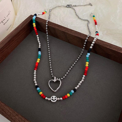 Casual Heart Shape Alloy Beaded Plating Inlay Resin Women's Layered Necklaces