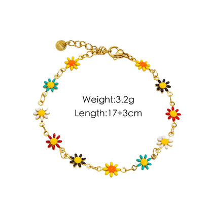 Sweet Flower Stainless Steel Enamel Bracelets Anklet Necklace