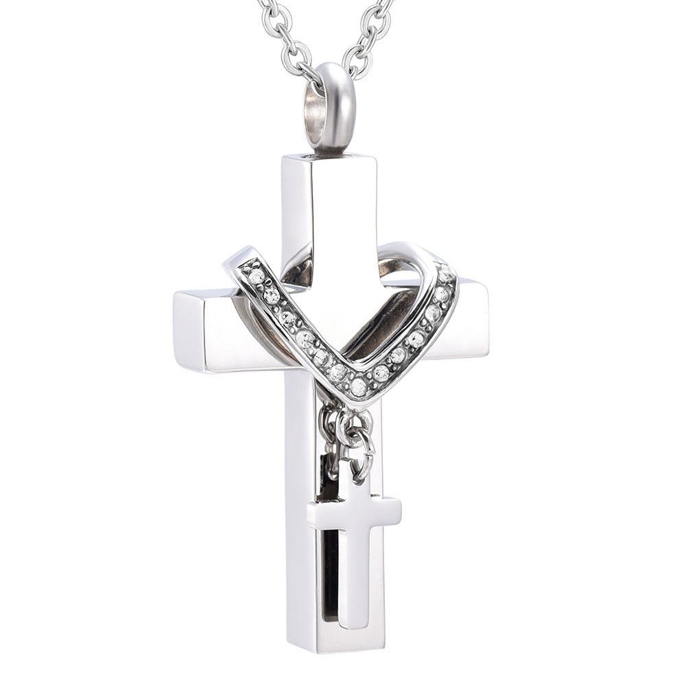 Punk Cross Stainless Steel Plating Inlay Artificial Diamond Pendant Necklace