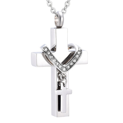 Punk Cross Stainless Steel Plating Inlay Artificial Diamond Pendant Necklace