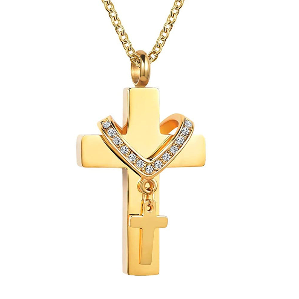 Punk Cross Stainless Steel Plating Inlay Artificial Diamond Pendant Necklace