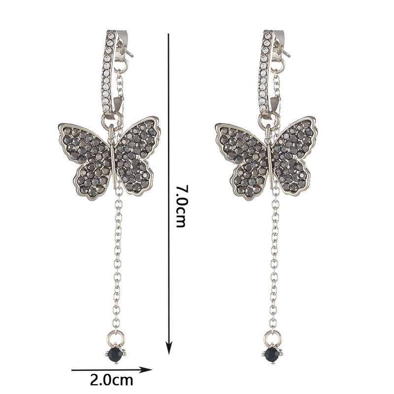 1 Pair Vintage Style Exaggerated Butterfly Inlay Copper Rhinestones Drop Earrings