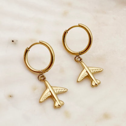 1 Pair Simple Style Animal Cross Airplane Plating Stainless Steel 14k Gold Plated Earrings