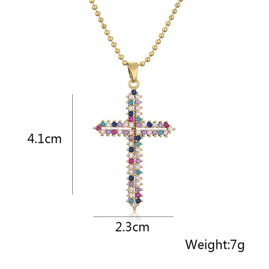 Modern Style Cross Copper Plating Inlay Zircon 18k Gold Plated Pendant Necklace
