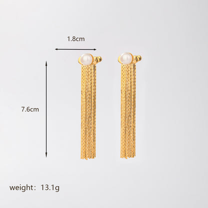 1 Pair Elegant Romantic Artistic Tassel Plating Imitation Pearl Copper 18k Gold Plated Drop Earrings