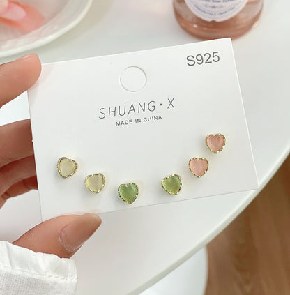 1 Set Elegant Lady Geometric Inlay Alloy Opal Ear Studs