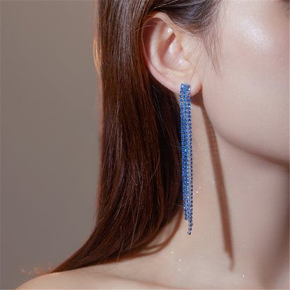 1 Pair Streetwear Tassel Plating Inlay Copper Rhinestones Silver Plated Drop Earrings