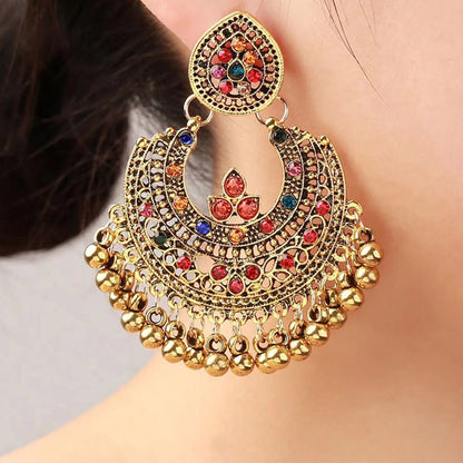 1 Pair Retro Round Inlay Alloy Rhinestones Drop Earrings