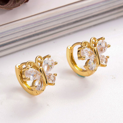 1 Pair Ig Style Simple Style Hexagon Heart Shape Butterfly Plating Hollow Out Inlay Copper Zircon 18k Gold Plated Earrings