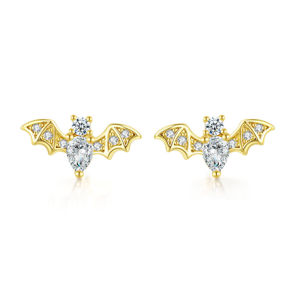 1 Pair Simple Style Bat Inlay Copper Zircon Ear Studs