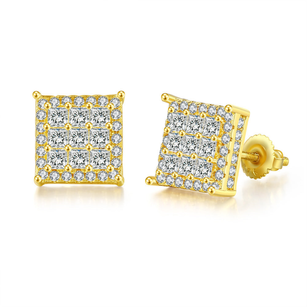 1 Pair Hip-Hop Square Plating Inlay Copper Zircon Ear Studs