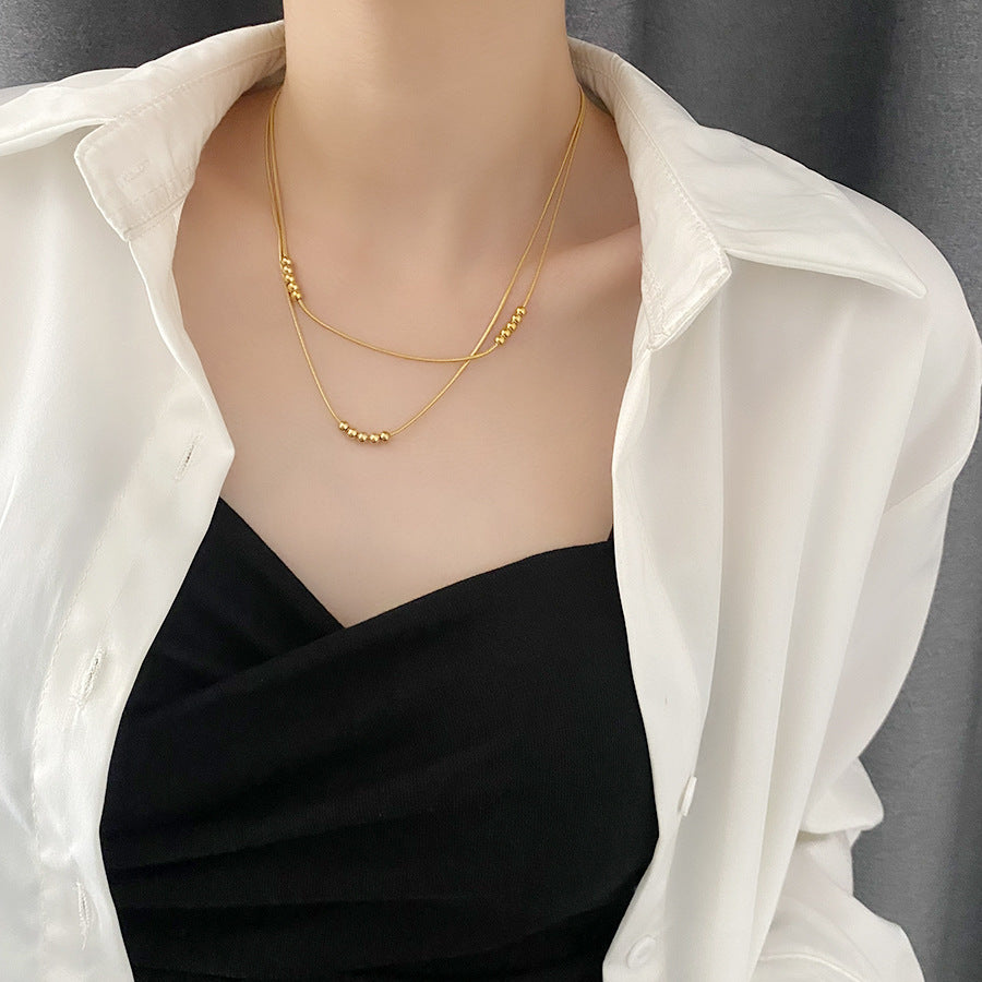 Basic Solid Color Titanium Steel Plating Gold Plated Layered Necklaces