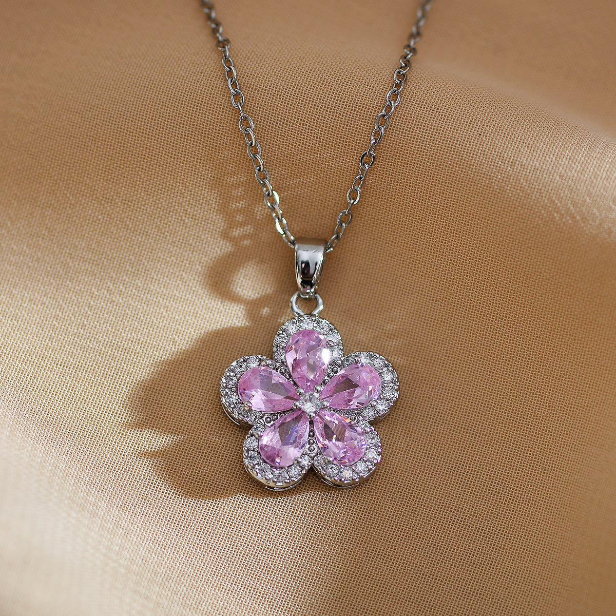 Retro Sweet Flower Titanium Steel Copper Inlay Zircon Pendant Necklace