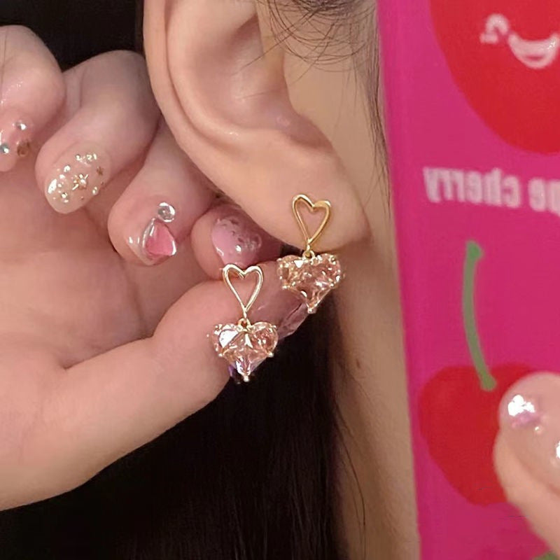 1 Pair Simple Style Heart Shape Inlay Alloy Zircon Ear Studs