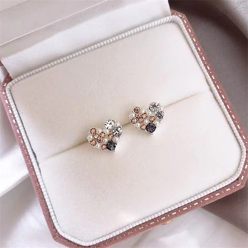 1 Pair Simple Style Heart Shape Inlay Alloy Zircon Ear Studs