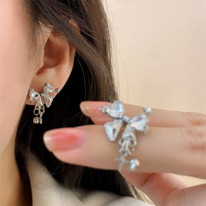 1 Pair Modern Style Heart Shape Bow Knot Plating Alloy Drop Earrings Earrings