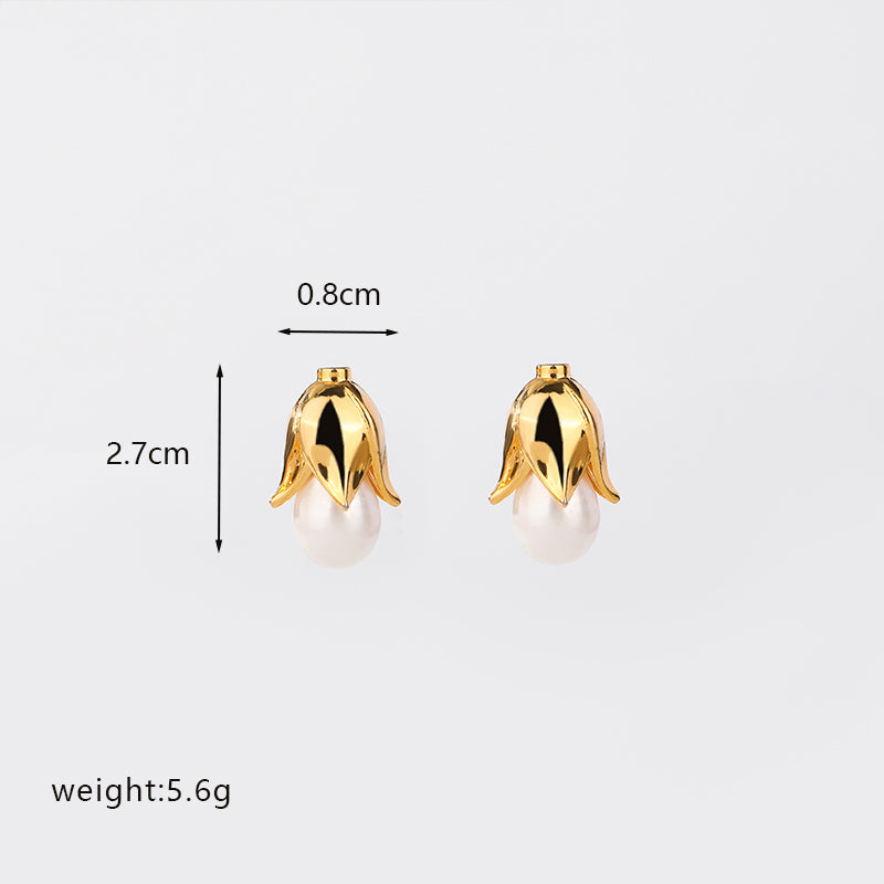 1 Pair Casual Elegant Round Plating Inlay Copper Freshwater Pearl 18k Gold Plated Drop Earrings