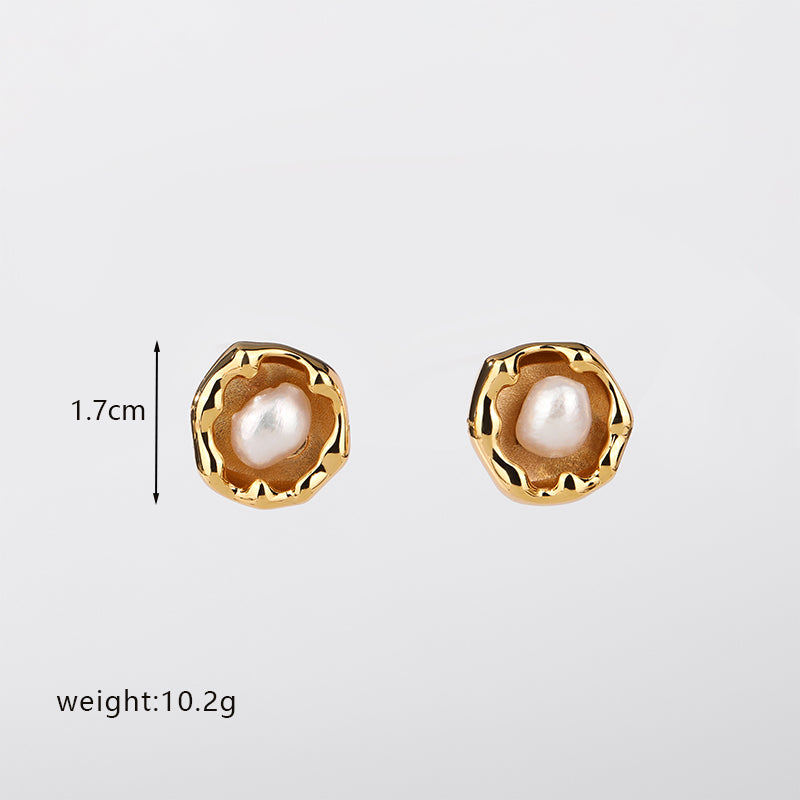 1 Pair Casual Commute Irregular Plating Inlay Copper Freshwater Pearl 18k Gold Plated Ear Studs