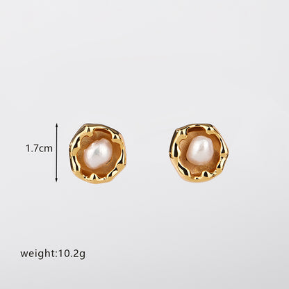 1 Pair Casual Commute Irregular Plating Inlay Copper Freshwater Pearl 18k Gold Plated Ear Studs