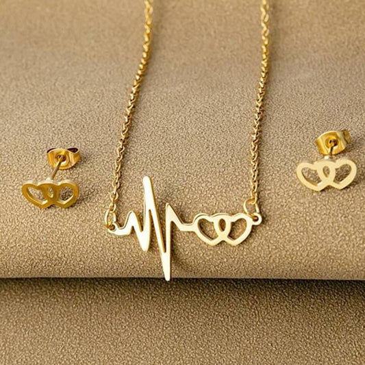 Casual Simple Style Electrocardiogram Heart Shape Stainless Steel Plating Hollow Out Jewelry Set