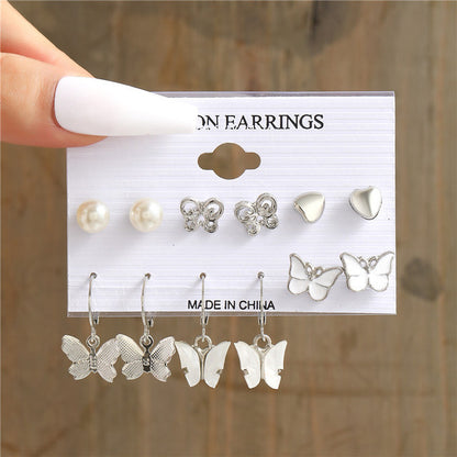 1 Set Simple Style Butterfly Inlay Alloy Pearl Earrings