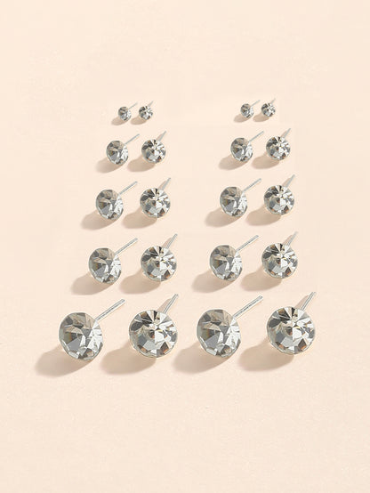 1 Set Ig Style Solid Color Inlay Steel Rhinestones Ear Studs