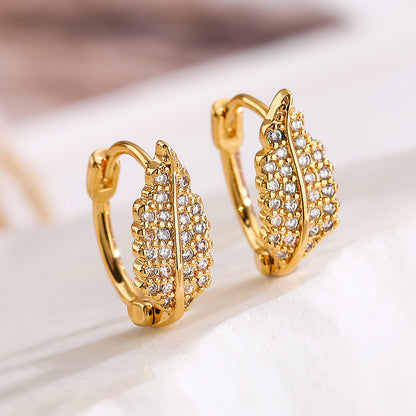 1 Pair Simple Style Commute Leaf Plating Inlay Copper Zircon 18k Gold Plated Earrings