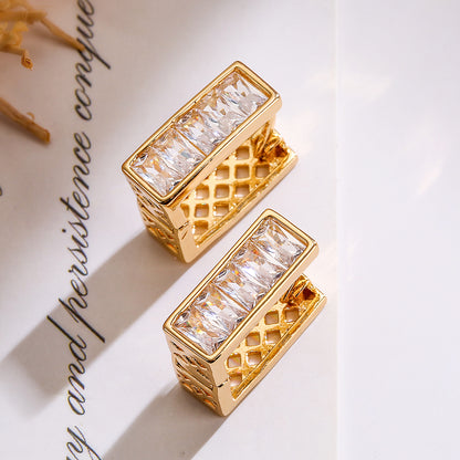 1 Pair Simple Style Commute Square Plating Inlay Copper Zircon 18k Gold Plated Earrings
