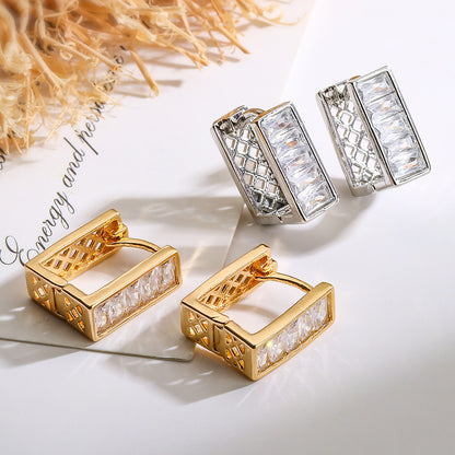 1 Pair Simple Style Commute Square Plating Inlay Copper Zircon 18k Gold Plated Earrings