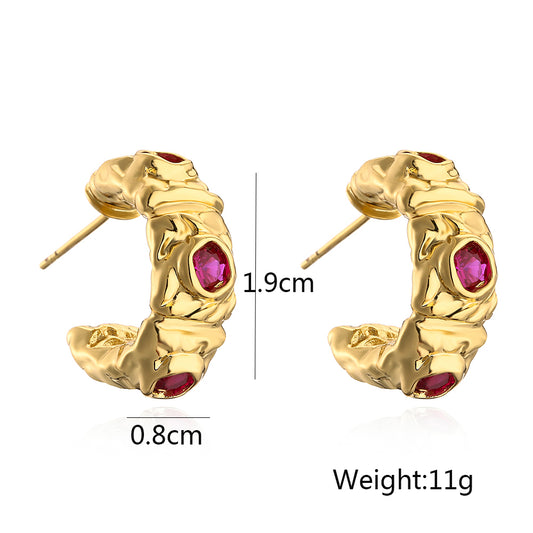 1 Pair Retro C Shape Plating Inlay Copper Zircon 18k Gold Plated Ear Studs