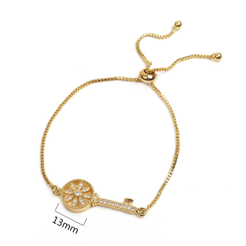 Elegant Simple Style Key Stainless Steel Plating Inlay Zircon 18k Gold Plated Bracelets