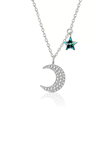 Elegant Simple Style Star Moon Sterling Silver Rose Gold Plated White Gold Plated Zircon Pendant Necklace In Bulk