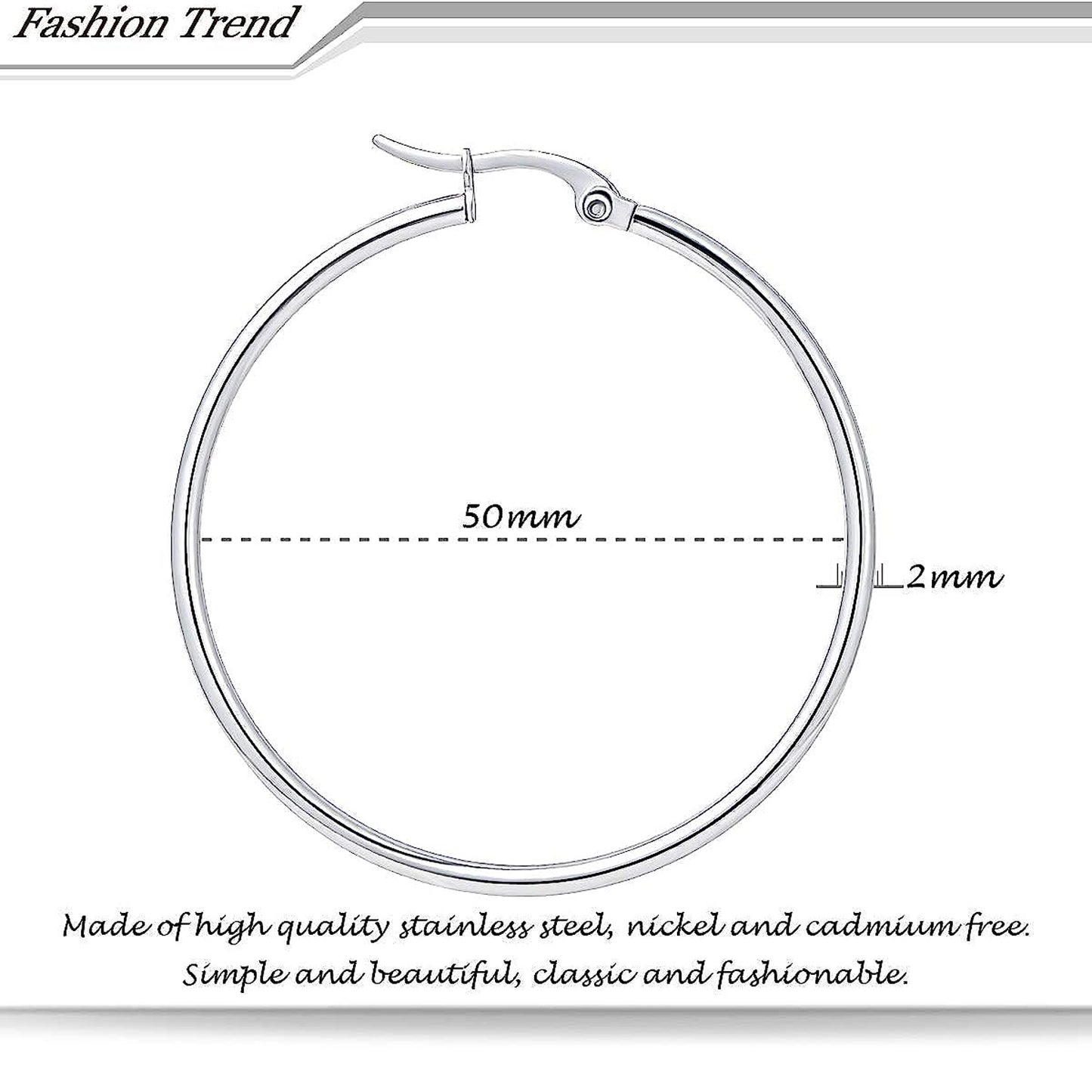 1 Pair Exaggerated Modern Style Solid Color Stainless Steel Hoop Earrings