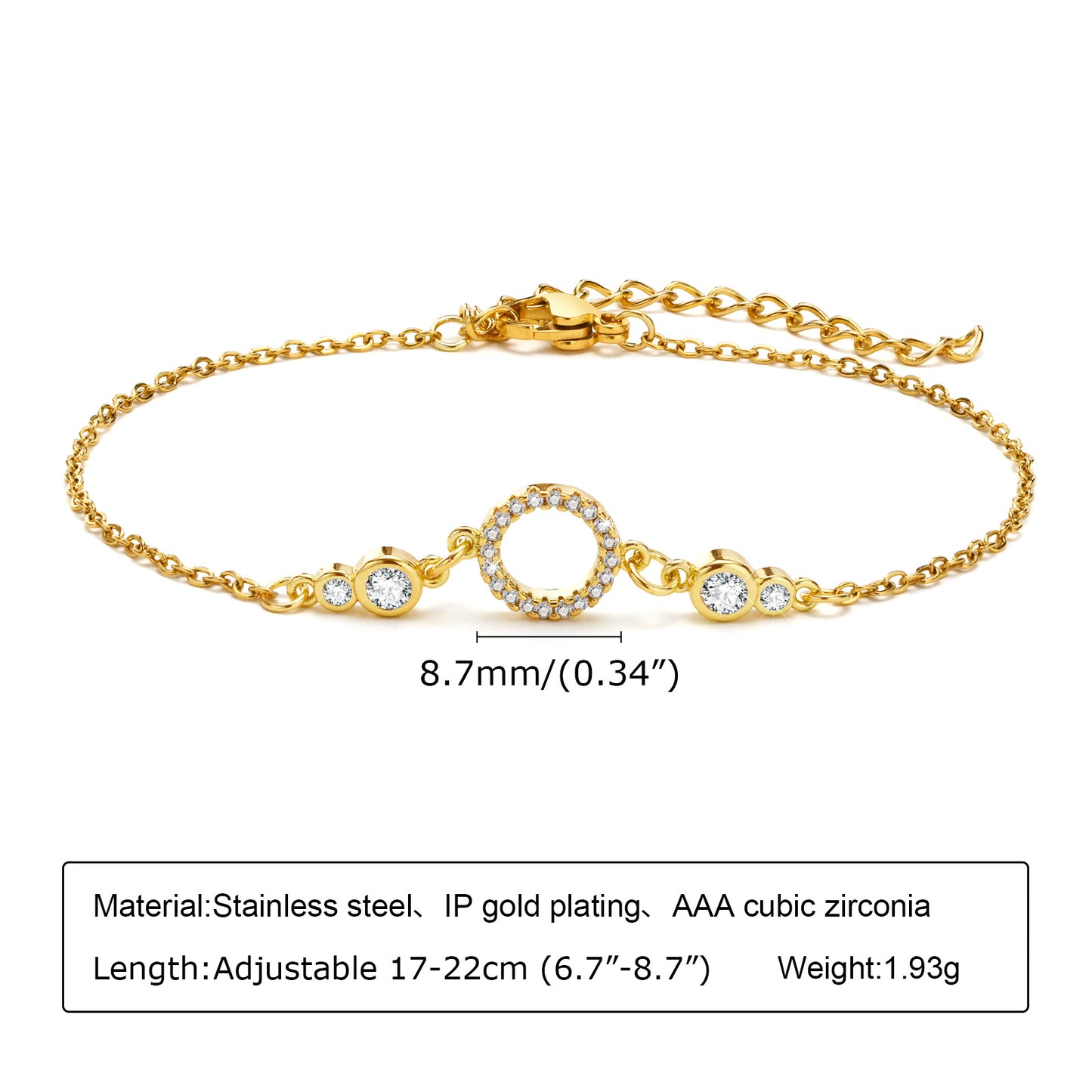 Ig Style Korean Style Round Heart Shape Flower Stainless Steel Plating Inlay Zircon 18k Gold Plated Bracelets