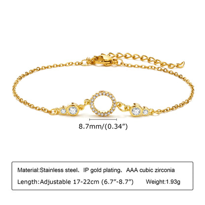 Ig Style Korean Style Round Heart Shape Flower Stainless Steel Plating Inlay Zircon 18k Gold Plated Bracelets