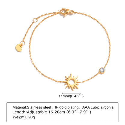 Ig Style Korean Style Round Heart Shape Flower Stainless Steel Plating Inlay Zircon 18k Gold Plated Bracelets