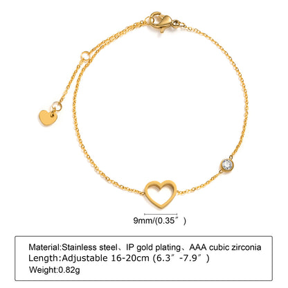 Ig Style Korean Style Round Heart Shape Flower Stainless Steel Plating Inlay Zircon 18k Gold Plated Bracelets