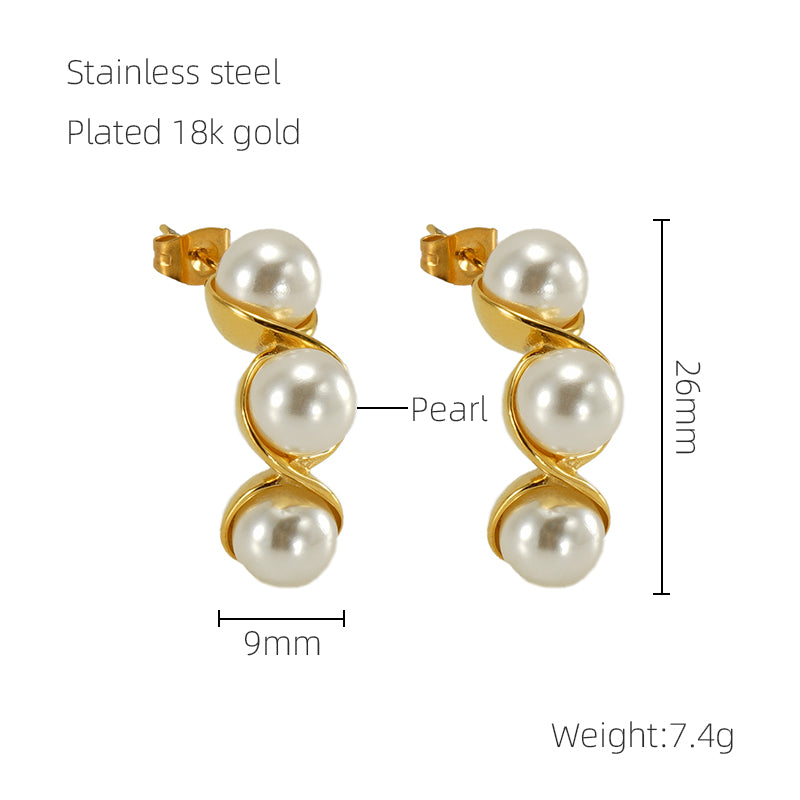 1 Pair Vintage Style Pea Polishing Plating Inlay Stainless Steel Pearl 18k Gold Plated Earrings