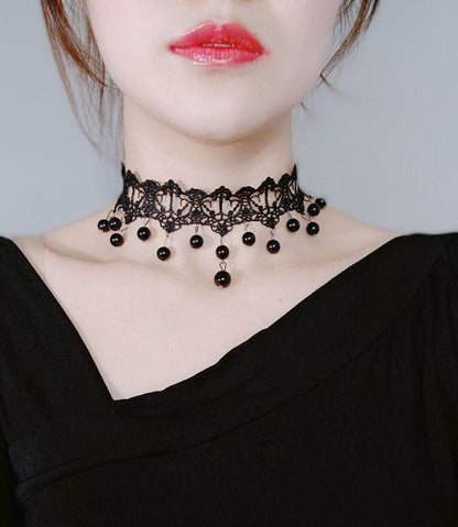 Vintage Style Oval Alloy Lace Chain Inlay Artificial Gemstones Women's Choker