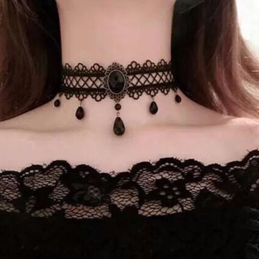 Vintage Style Oval Alloy Lace Chain Inlay Artificial Gemstones Women's Choker