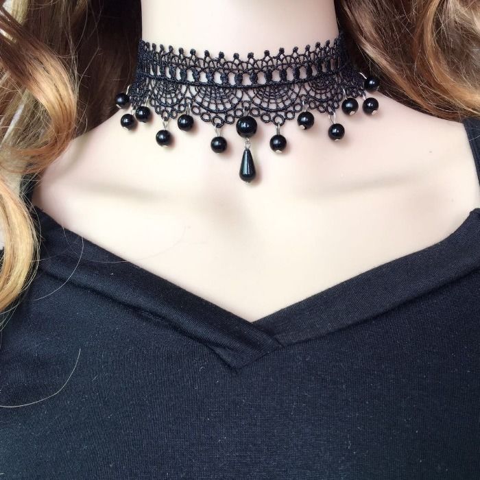 Vintage Style Oval Alloy Lace Chain Inlay Artificial Gemstones Women's Choker