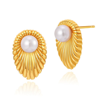 1 Pair Baroque Style C Shape Geometric Flower Plating Imitation Pearl Copper 18k Gold Plated Drop Earrings