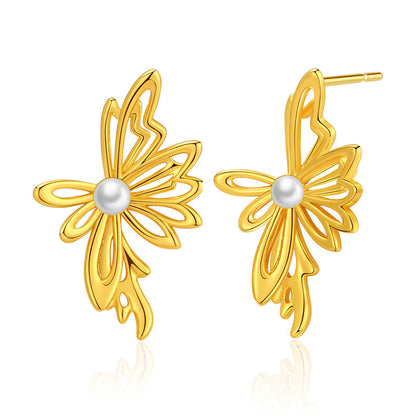 1 Pair Baroque Style C Shape Geometric Flower Plating Imitation Pearl Copper 18k Gold Plated Drop Earrings